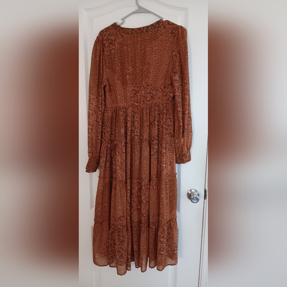 Elan Rust Orange Floral Chic Maxi Dress For Women Medium - Picture 4 of 6